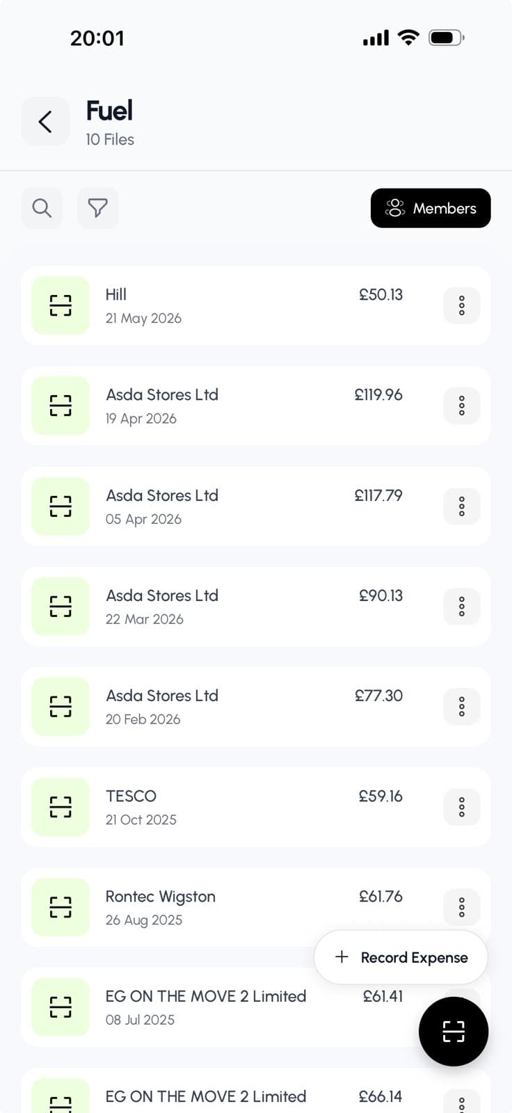 Lazybooks app receipts screen